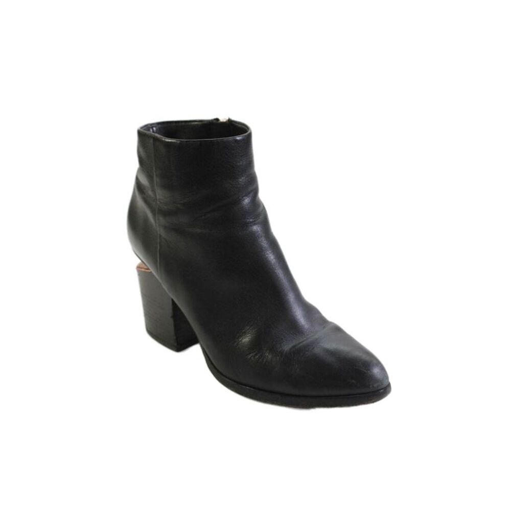 Alexander Wang Womens Side Zip Block Heel Leather Ankle Booties Black Size 39